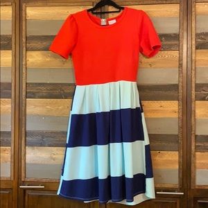LuLaRoe Red & Blue Pocket Dress